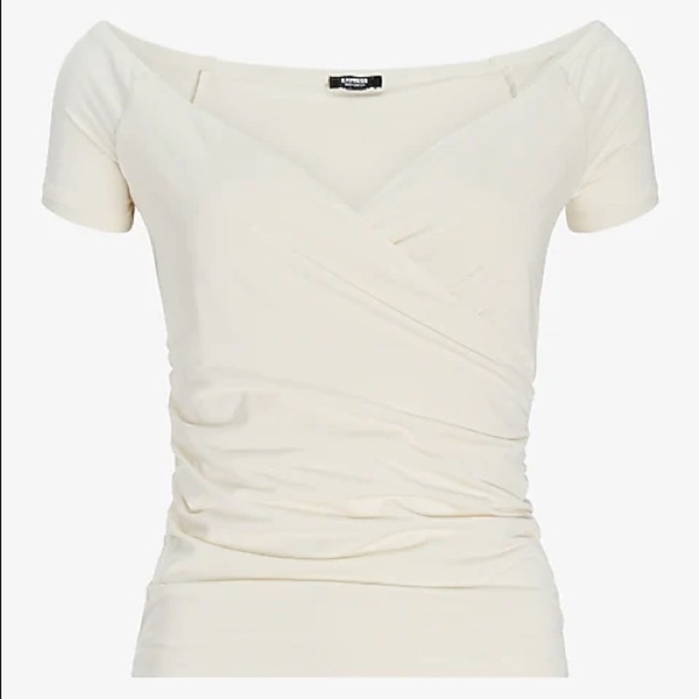 Express body contour off shoulder double layer ruched tee